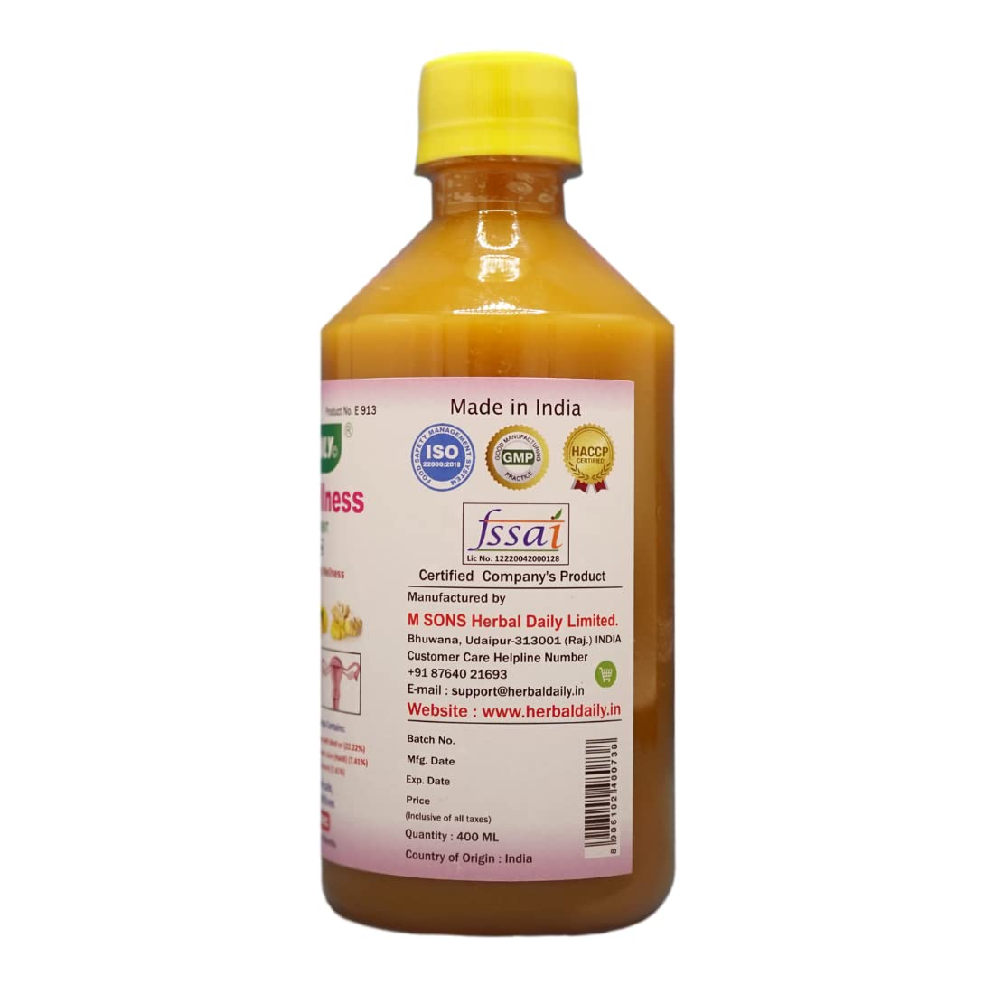 HERBAL DAILY packaging for 400ml bottle highlighting clean, natural ingredients.