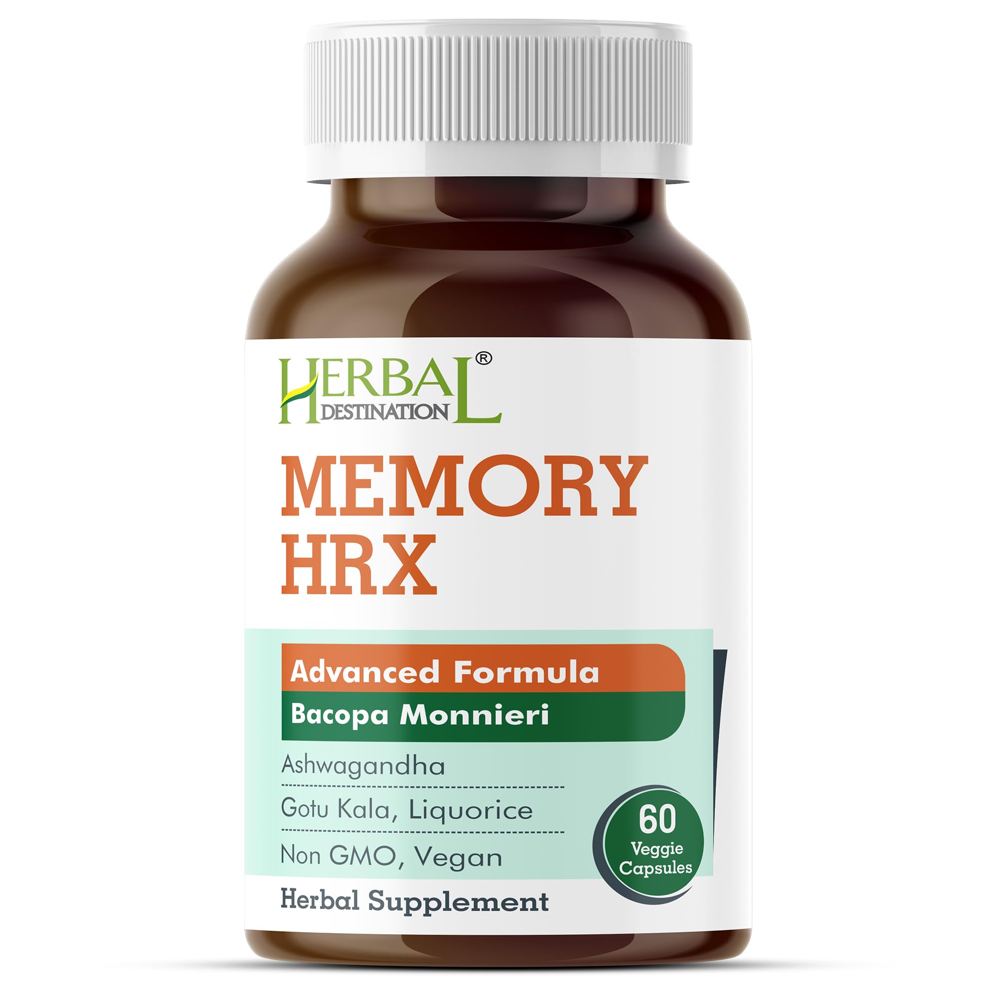 Herbal Destination Memory Hrx capsules offer a convenient daily dose for focus.