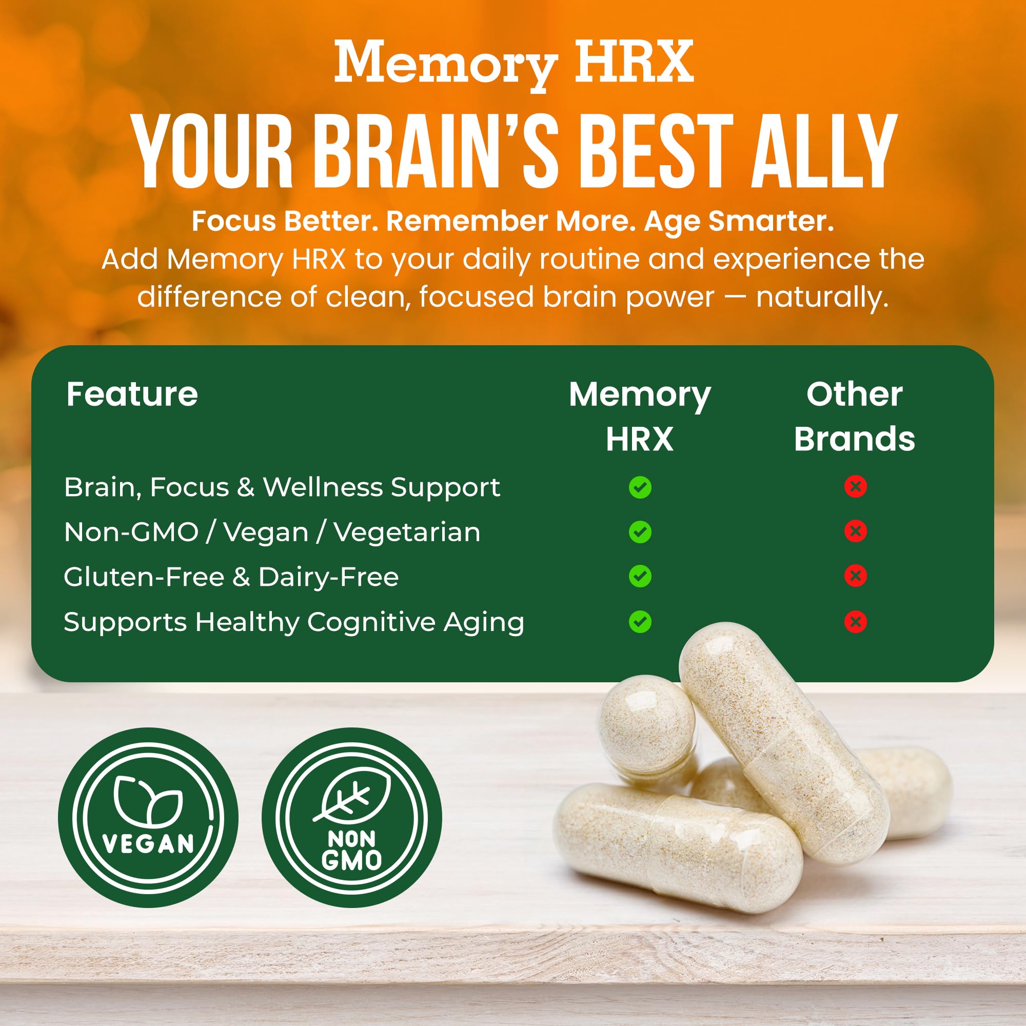 Herbal Destination Memory Hrx glass bottle on desk promotes focus.