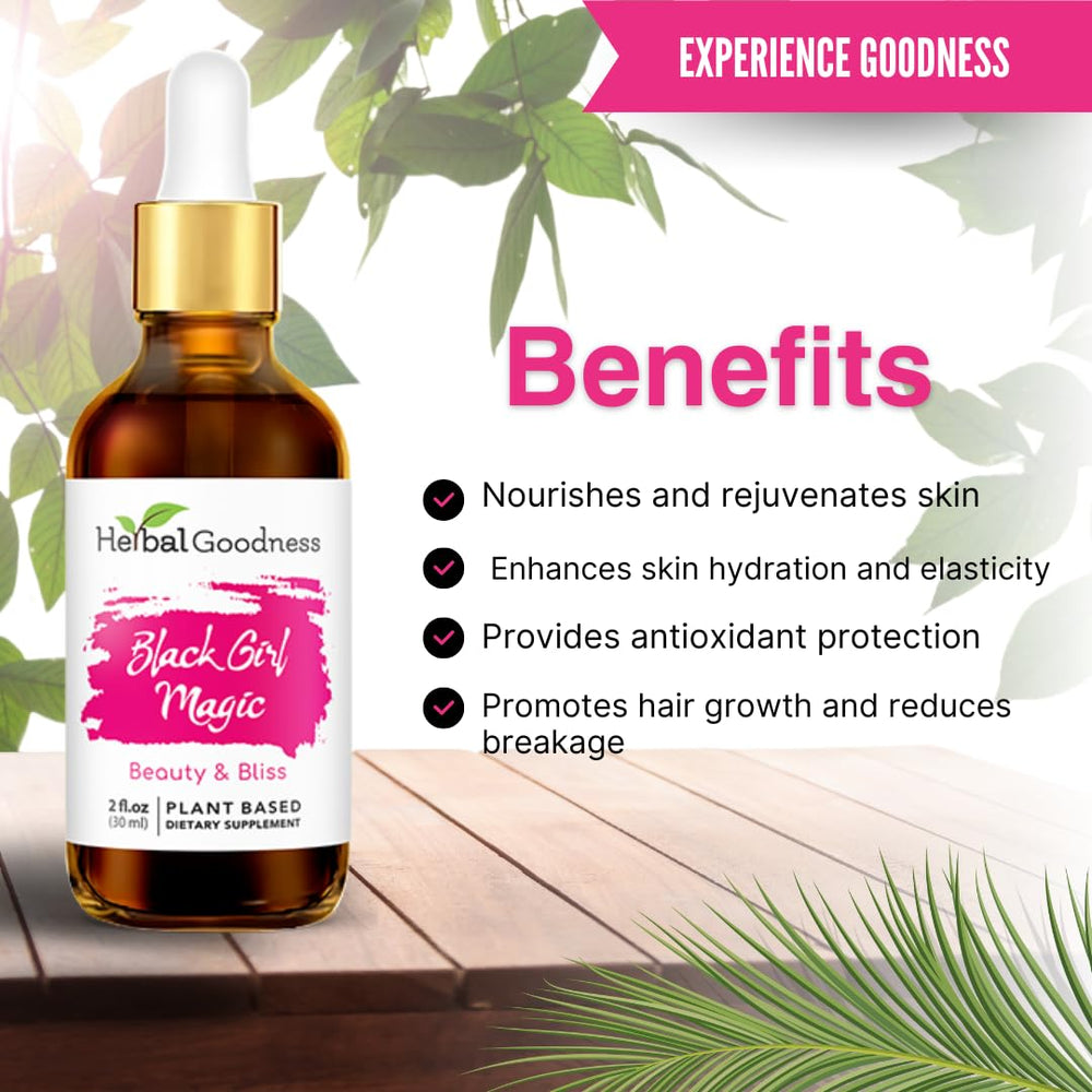 Herbal Goodness Black Girl Magic routine shot complements skincare rituals for glowing skin