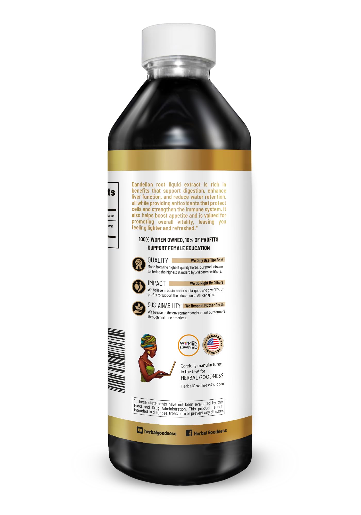 Herbal Goodness Dandelion Root Extract liquid dispensing supports fast, convenient daily use.