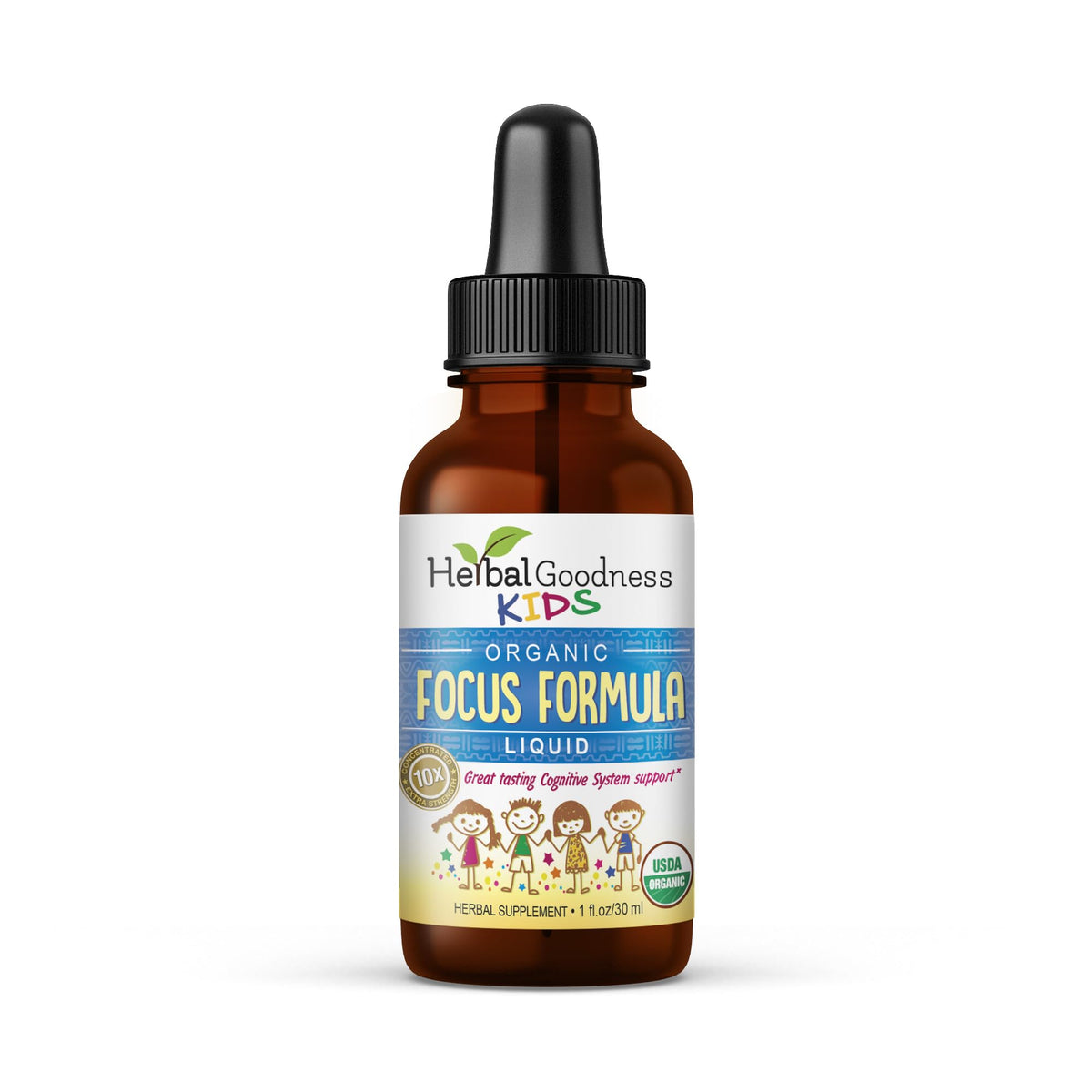 Herbal Goodness Kids Focus bottle with drops supports sustained concentration during study