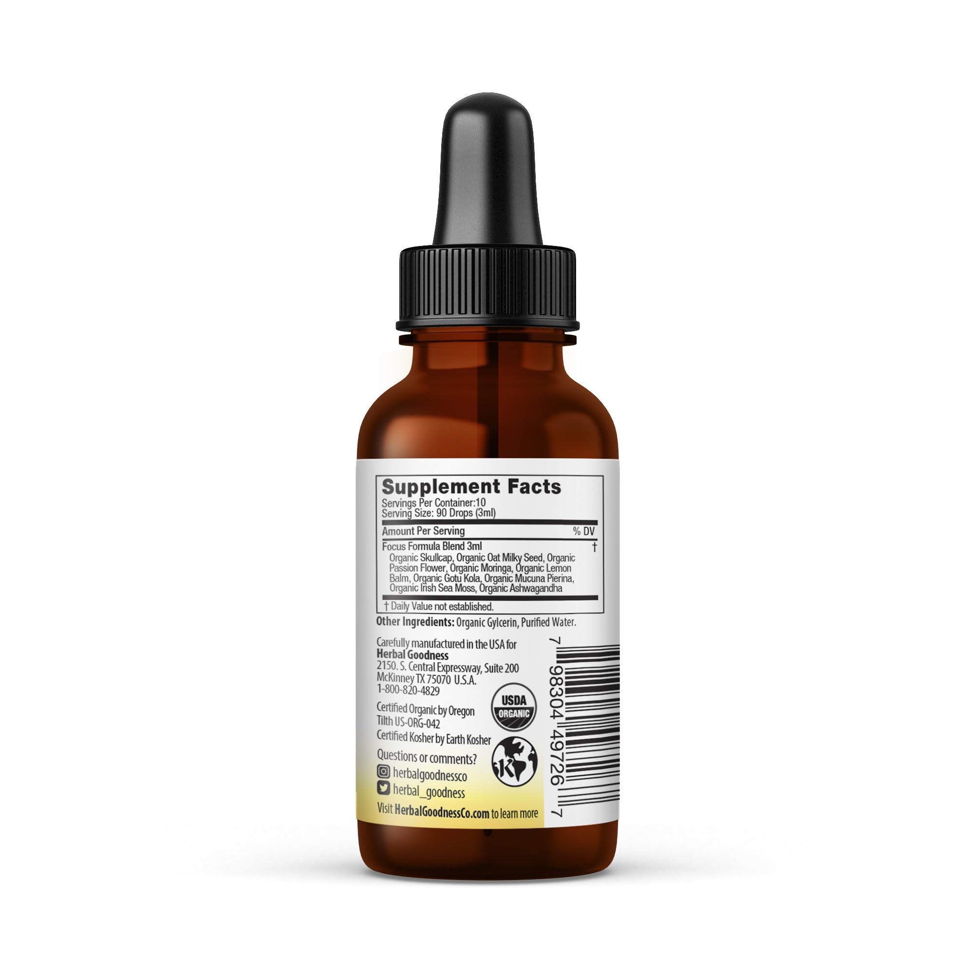 Dropper dispensing Herbal Goodness Kids Focus liquid drops for easy dosing