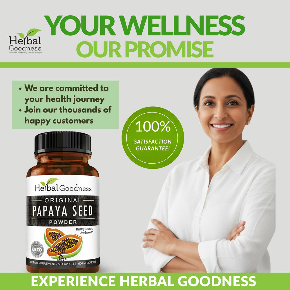 Herbal Goodness Papaya Seeds Capsules 60 count packaging for daily use