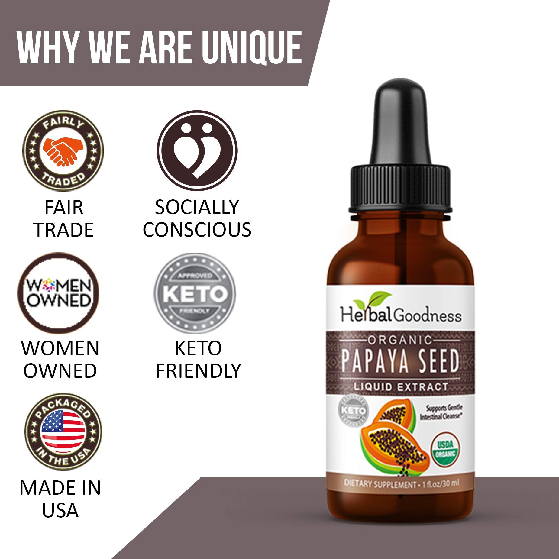 Herbal Goodness Papaya Seeds Digestive Enzymes nutrition facts panel highlighting antioxidant content
