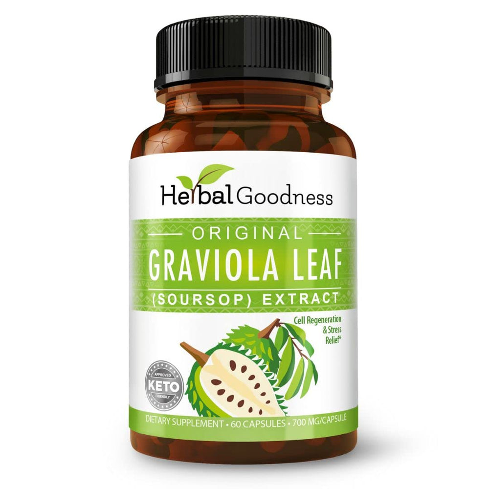 Herbal Goodness Soursop capsules bottle showing 700mg strength for daily immune support.