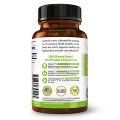Label close-up of Herbal Goodness Soursop capsules highlighting organic, non-GMO sourcing.