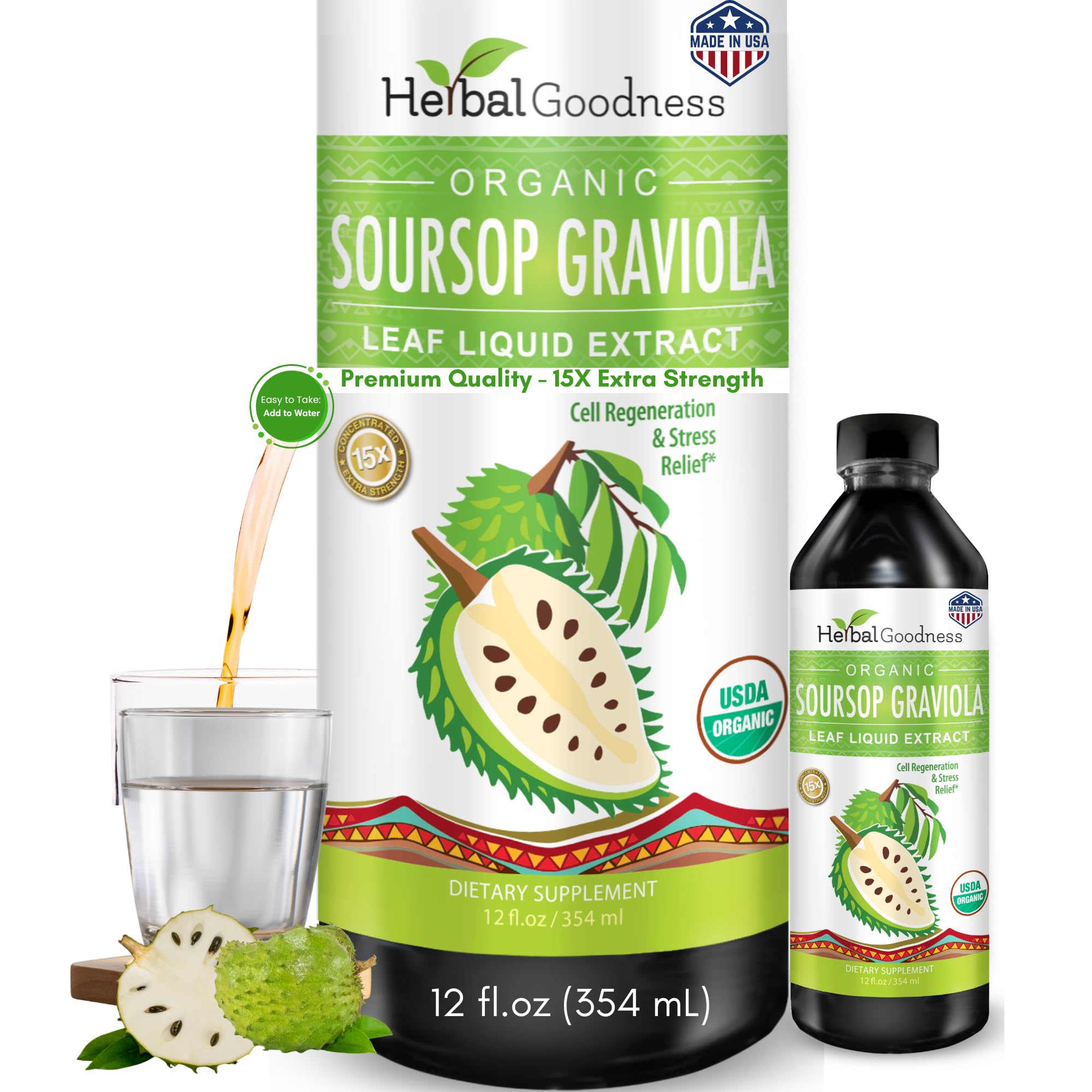 Herbal Goodness Soursop Drops bottle on shelf for daily gut and vitality support
