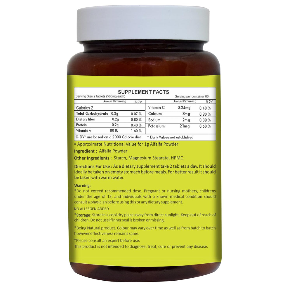 HERBAL HILLS Alfalfa Tablets bottle front view highlights vegan formula