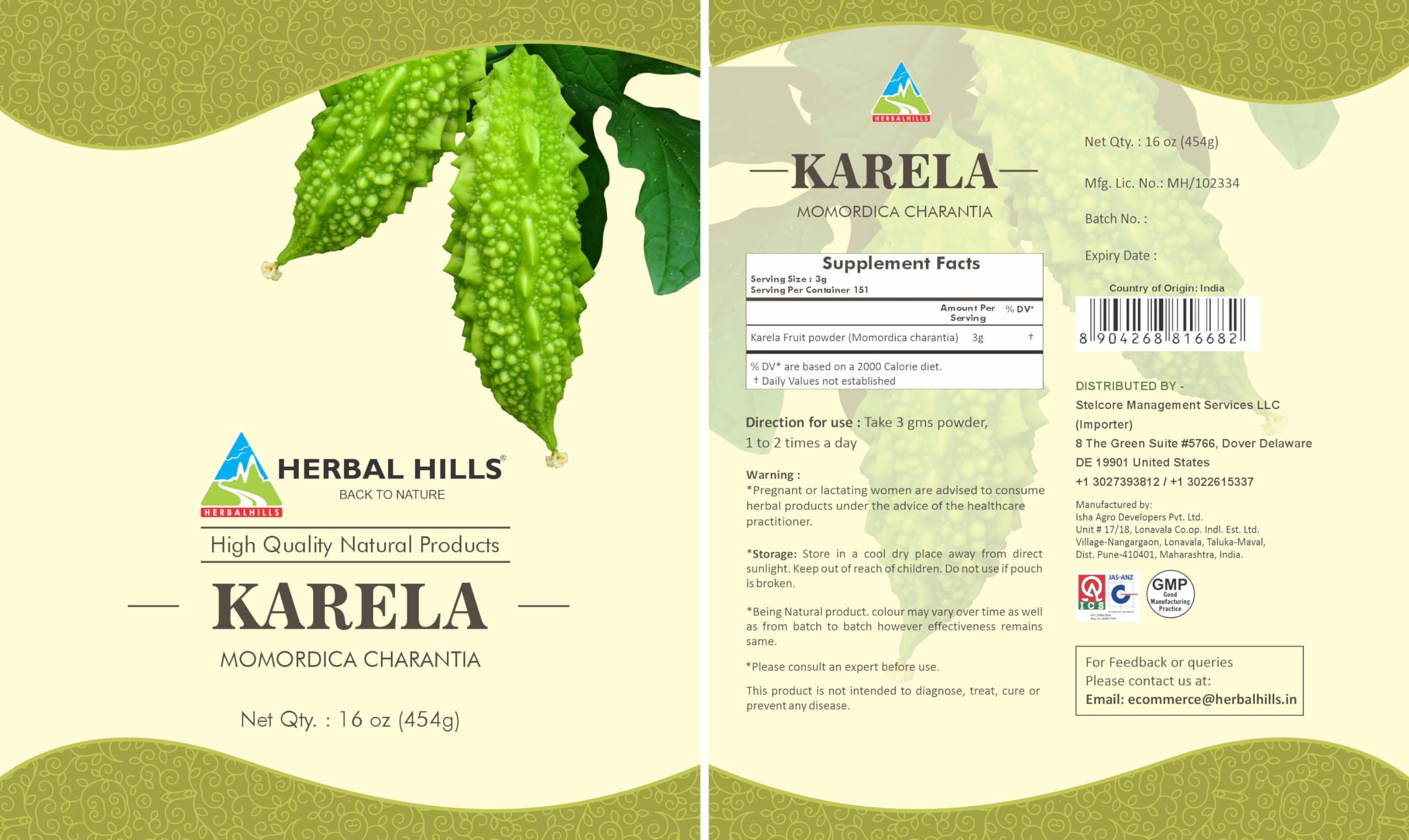Herbal Hills Bitter Melon powder with scoop for easy daily dosage.