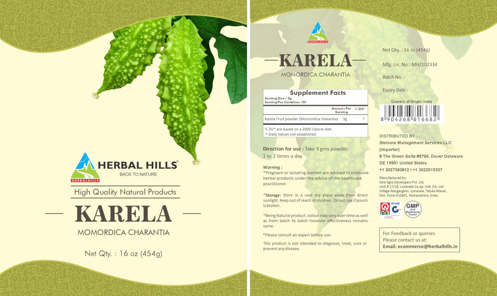 Herbal Hills Bitter Melon powder with scoop for easy daily dosage.