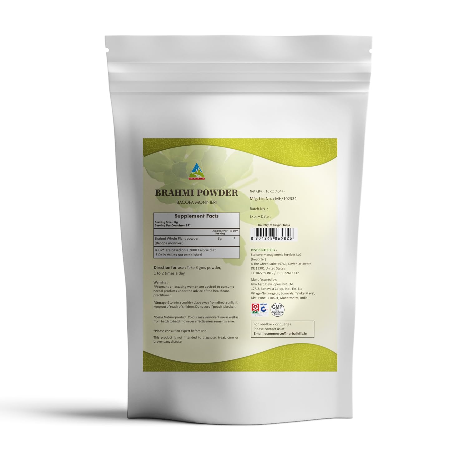 HERBAL HILLS Brahmi powder scoop close-up for DIY masks and skincare routines.