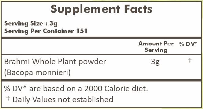 HERBAL HILLS Brahmi powder in tea presentation suggests flavorful, potentially soothing beverage.