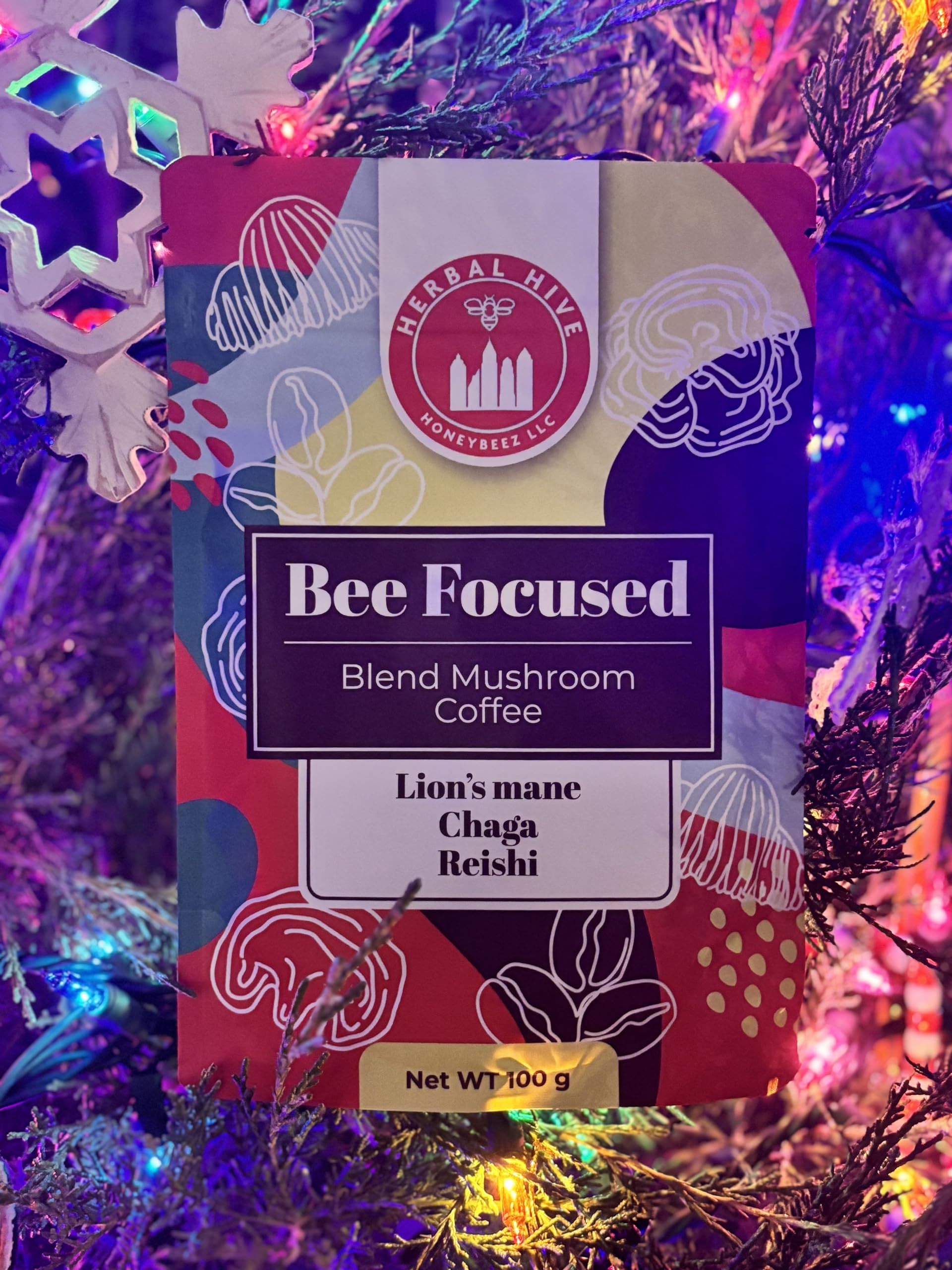 Herbal Hive Mushroom Coffee natural ingredients closeup notes non-GMO vegan base