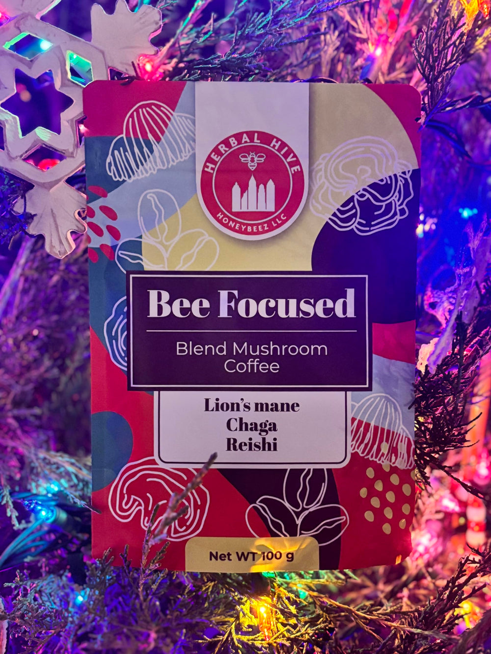Herbal Hive Mushroom Coffee natural ingredients closeup notes non-GMO vegan base