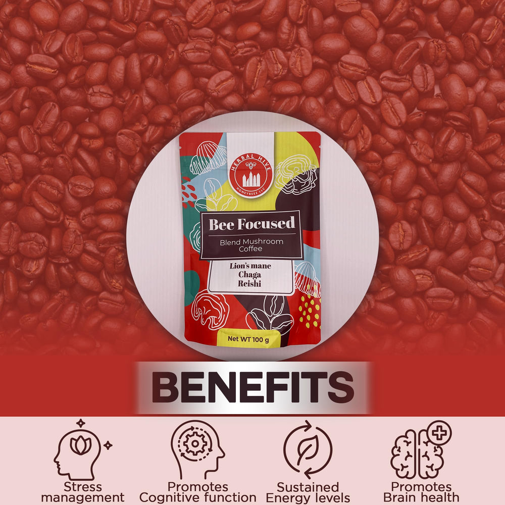 Herbal Hive Mushroom Coffee Chaga detail captures natural ingredients