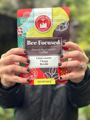 Herbal Hive Mushroom Coffee packaging hero shot emphasizes 30 servings and low acidity