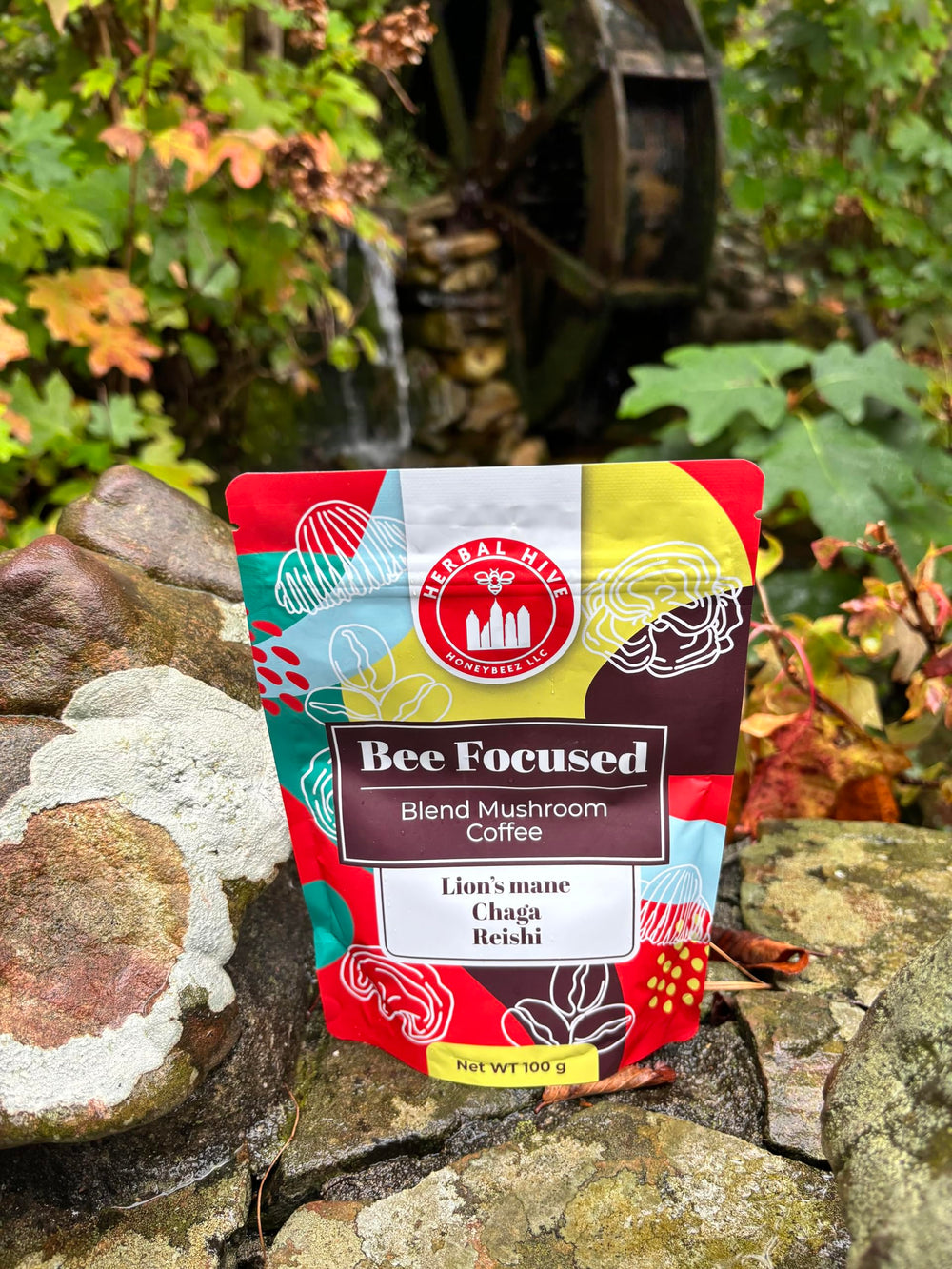 Herbal Hive Mushroom Coffee Reishi detail shows rich, dark roast texture