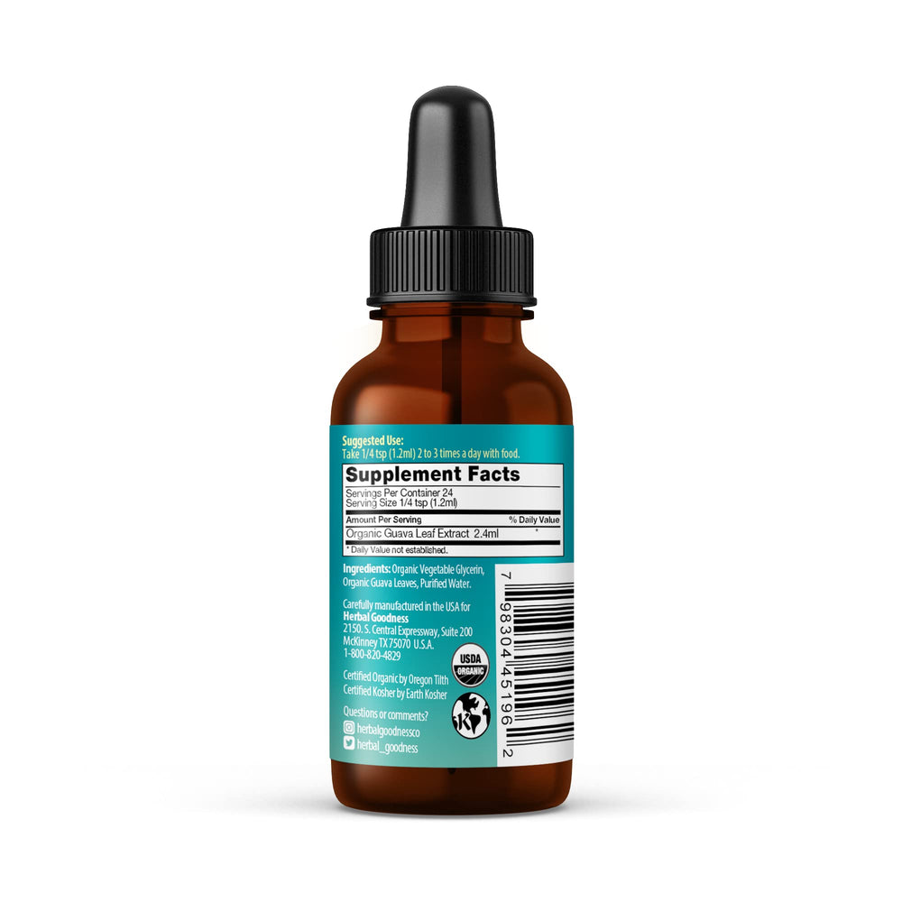 Digestive-friendly imagery with leaves and droplets representing Herbal Papaya Guava Leaf Extract.