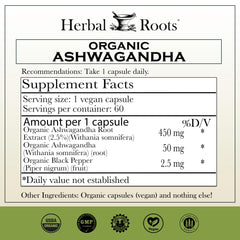 Pouring Herbal Roots Ashwagandha capsules for daily use.