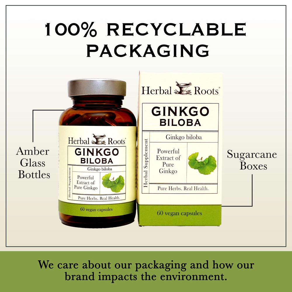 Herbal Roots Ginkgo Biloba box front signals a family-owned, trusted brand.