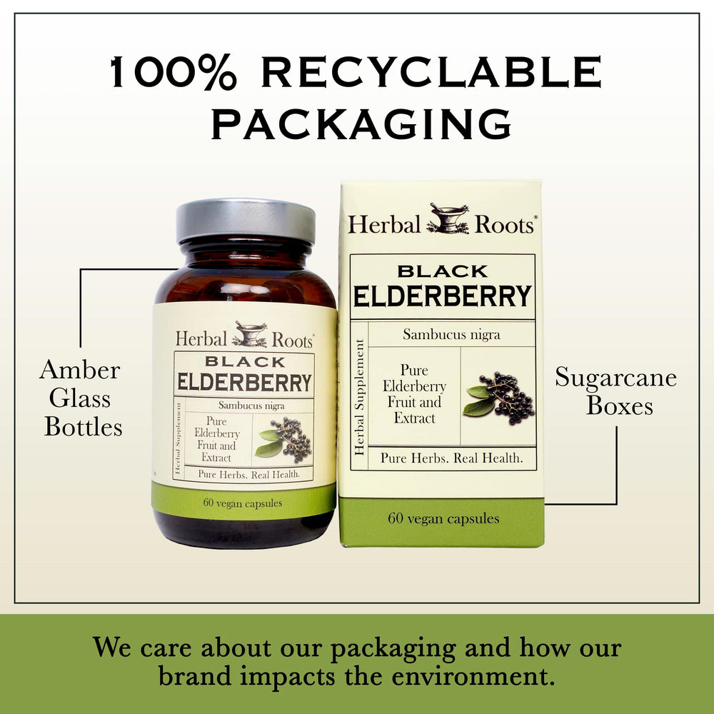 Herbal Roots Organic Sambucus Capsules packaging box signals trusted natural supplement