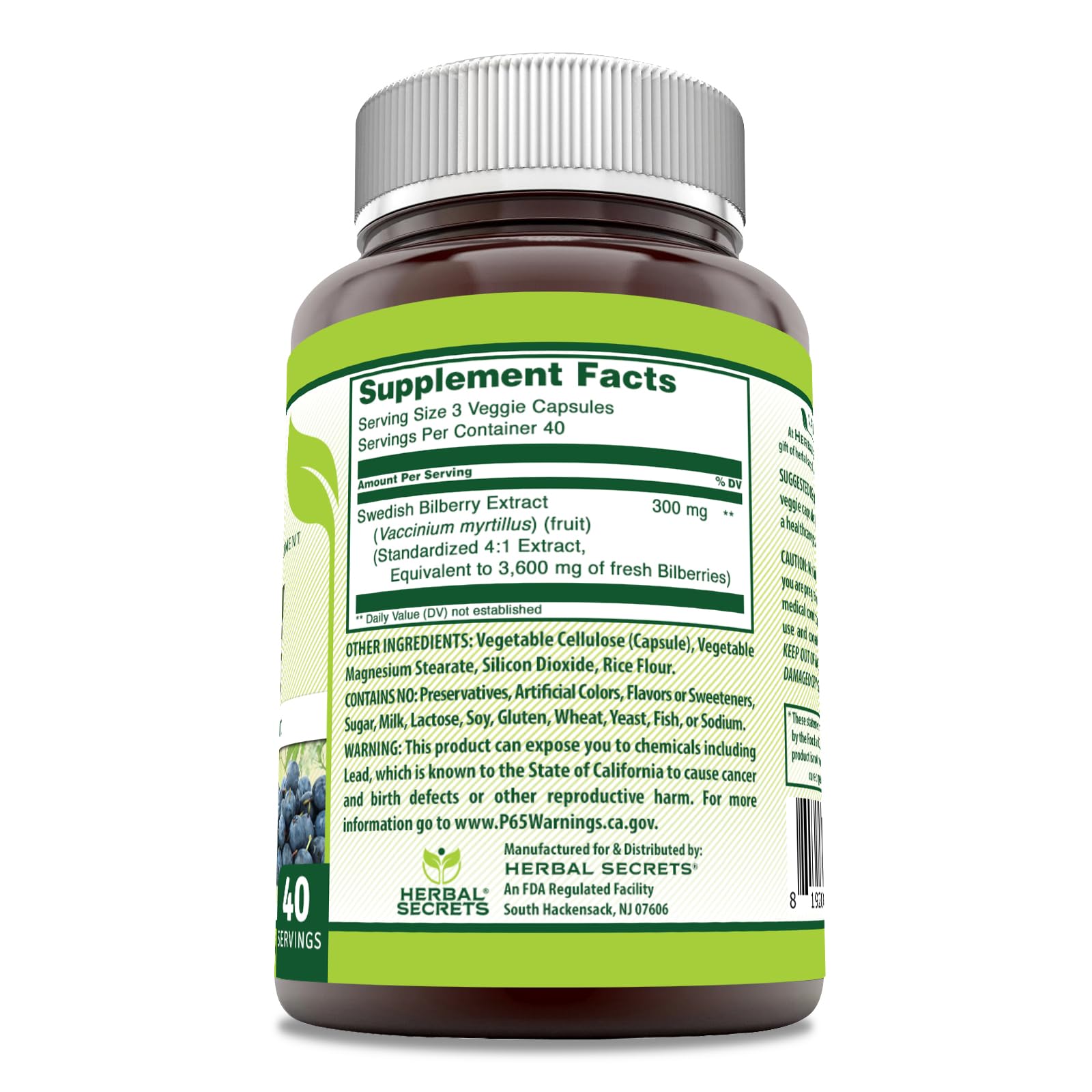 Herbal Secrets Bilberry Extract capsules for convenient daily supplementation
