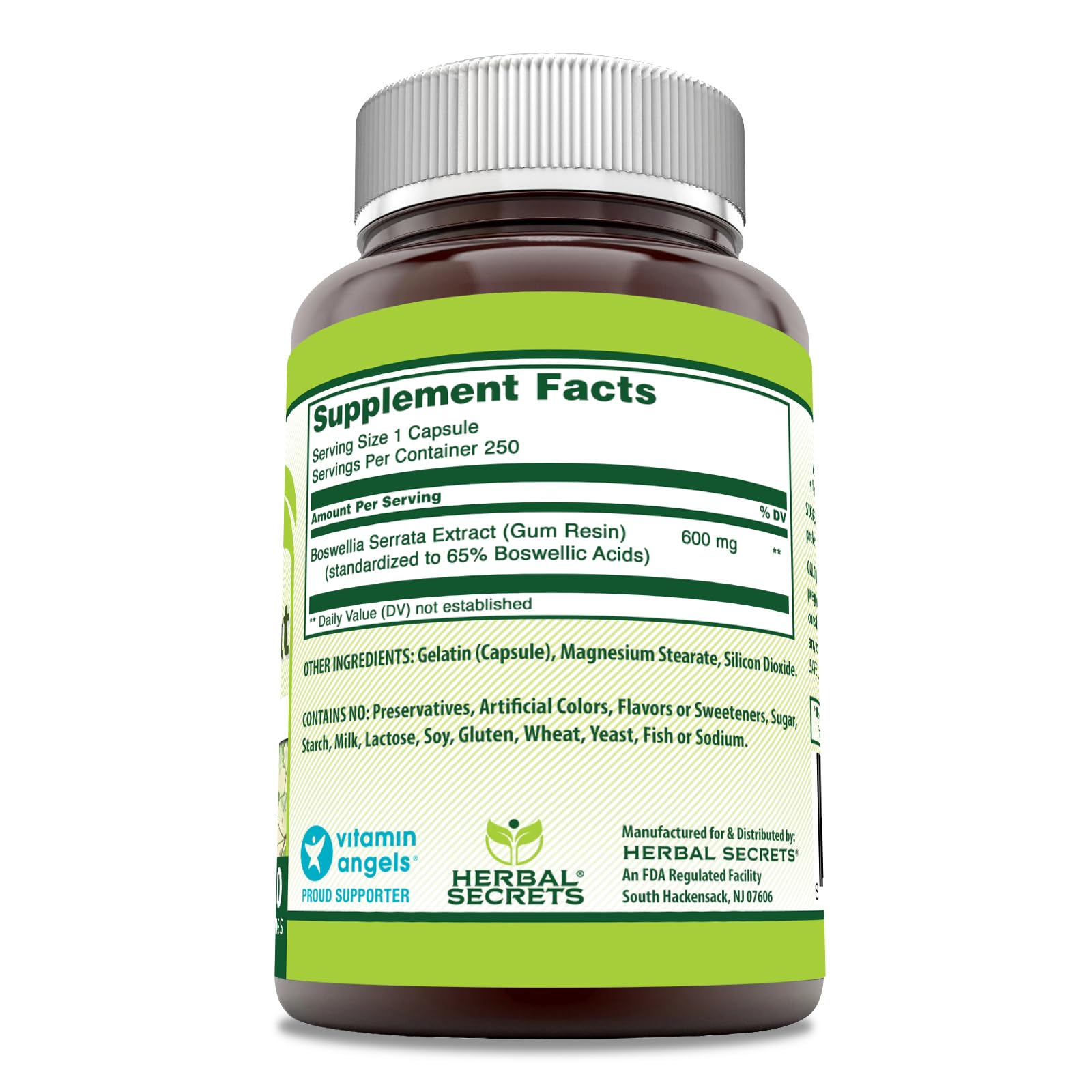 Herbal Secrets boswellia supplement bottle front view for easy daily use