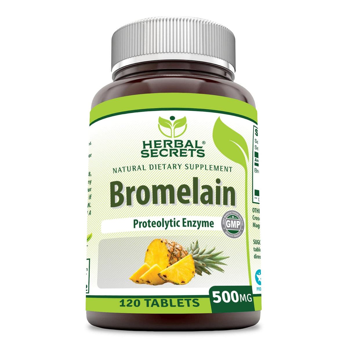 Herbal Secrets Bromelain 500mg bottle on shelf for daily digestive support.