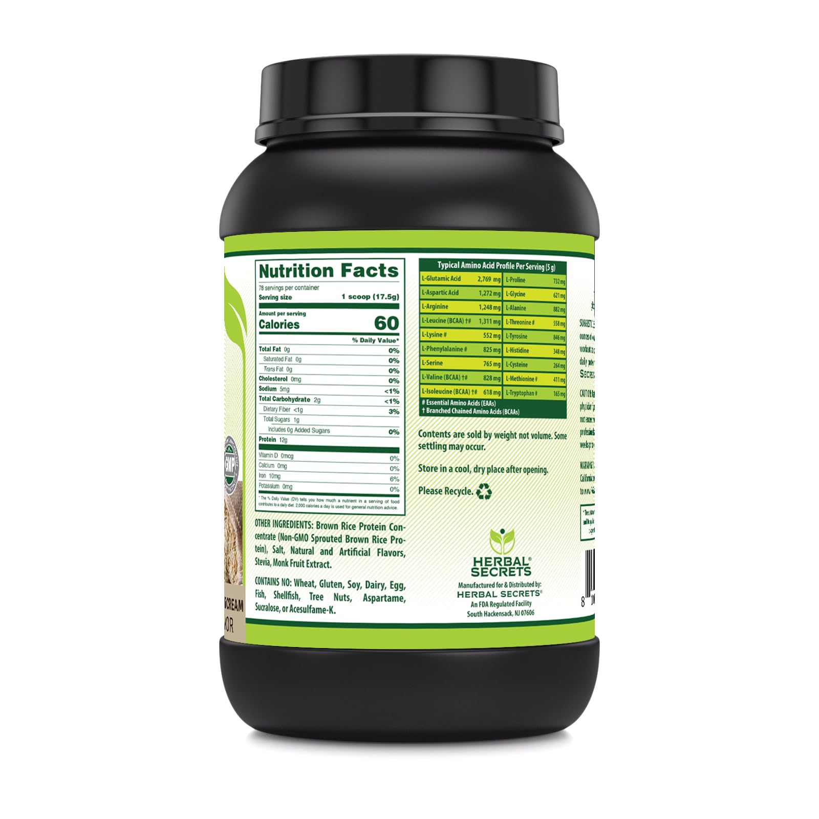 Scoop of Herbal Secrets Brown Rice Protein Powder Cookies & Cream for daily protein boost