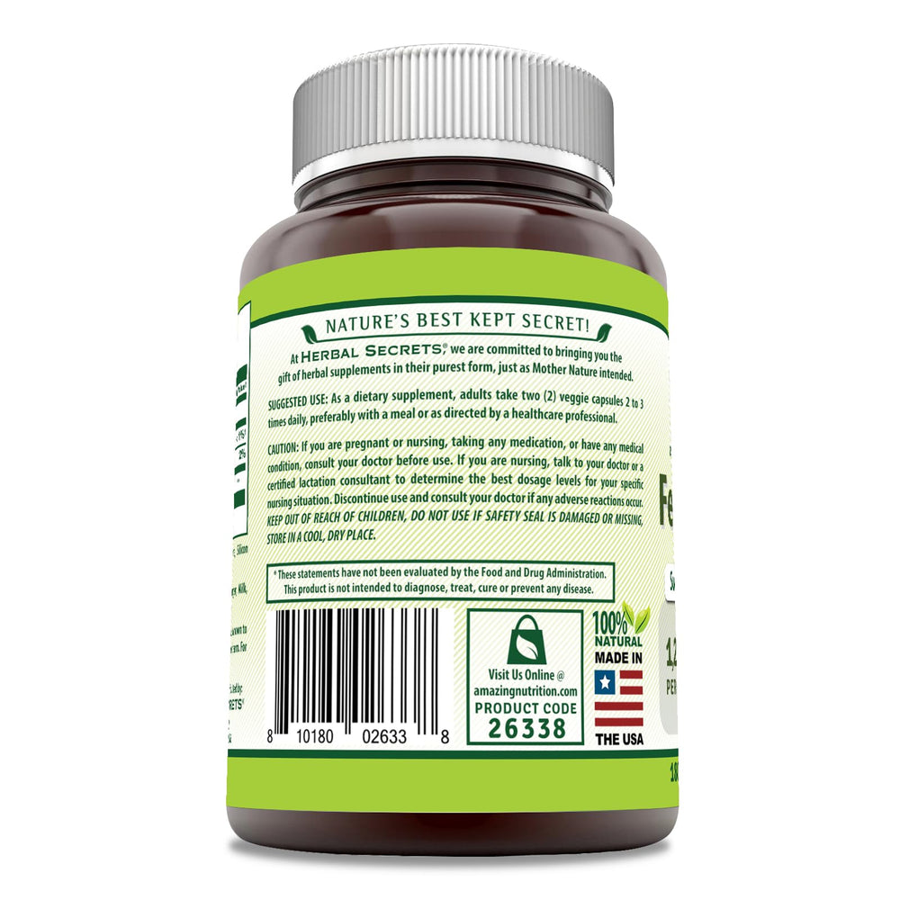 Herbal Secrets Fenugreek packaging display showcases non-GMO and gluten-free USA-made quality.