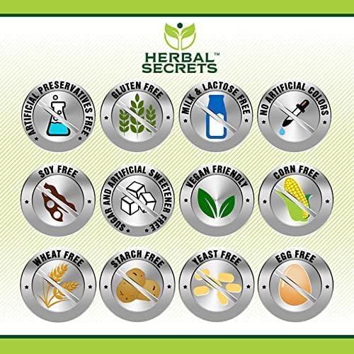 Herbal Secrets Holy Basil 1000mg bottle nutrition facts showcase non-GMO gluten-free formula.