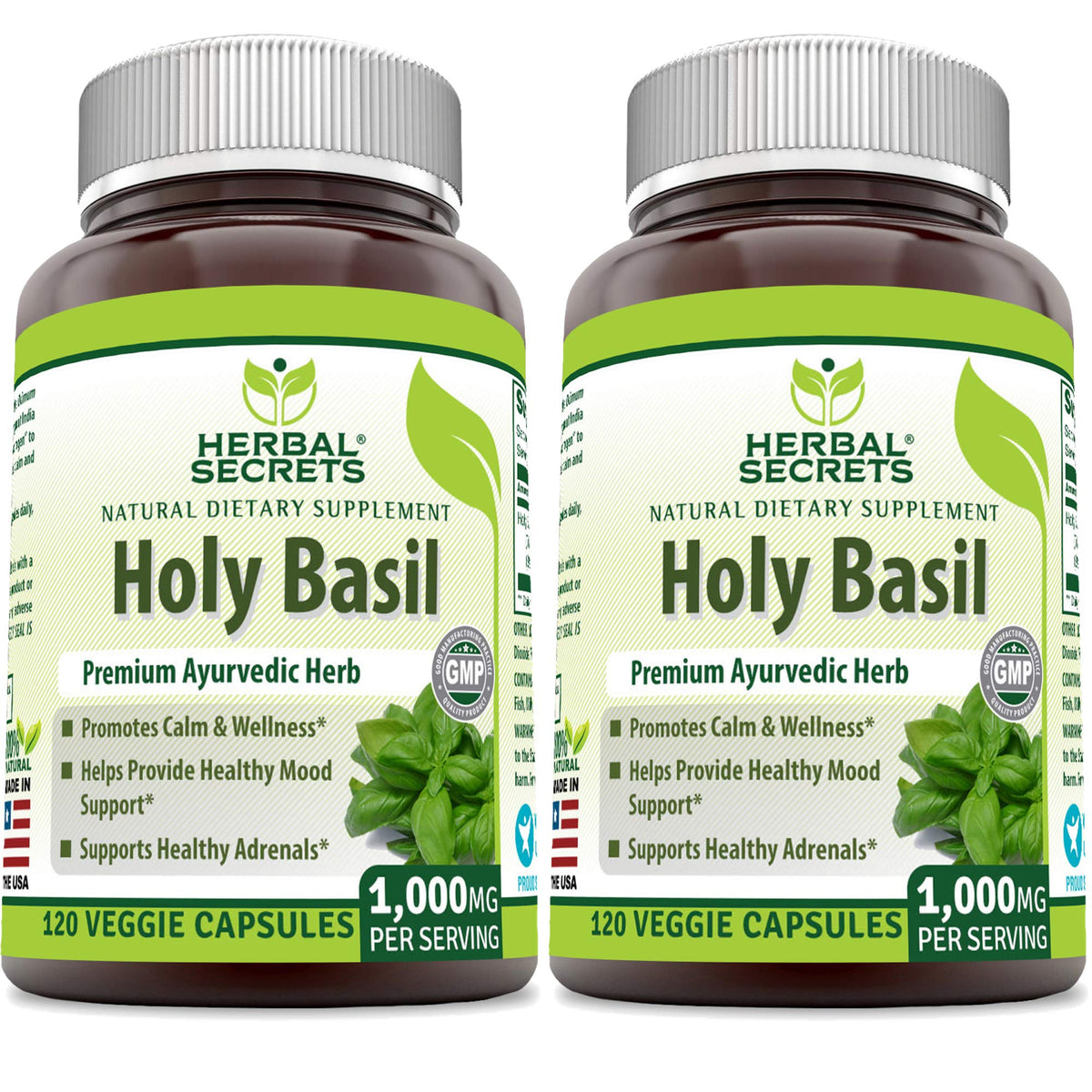 Herbal Secrets Holy Basil bottle for daily wellness support.