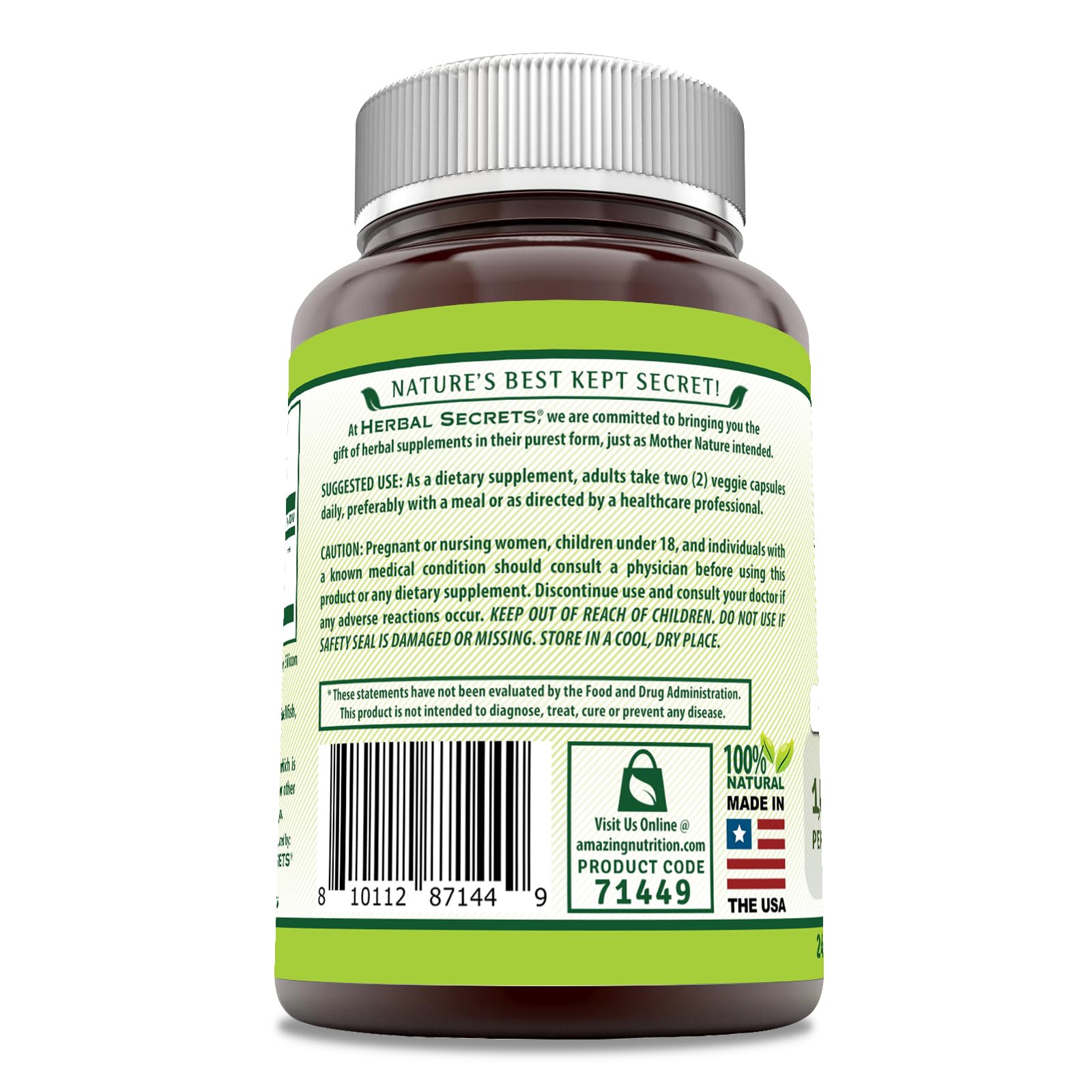 Herbal Secrets Holy Basil capsules in bottle for convenient daily use