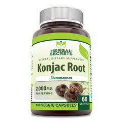Herbal Secrets Konjac Root Supplement bottle highlighting potency for daily wellness.