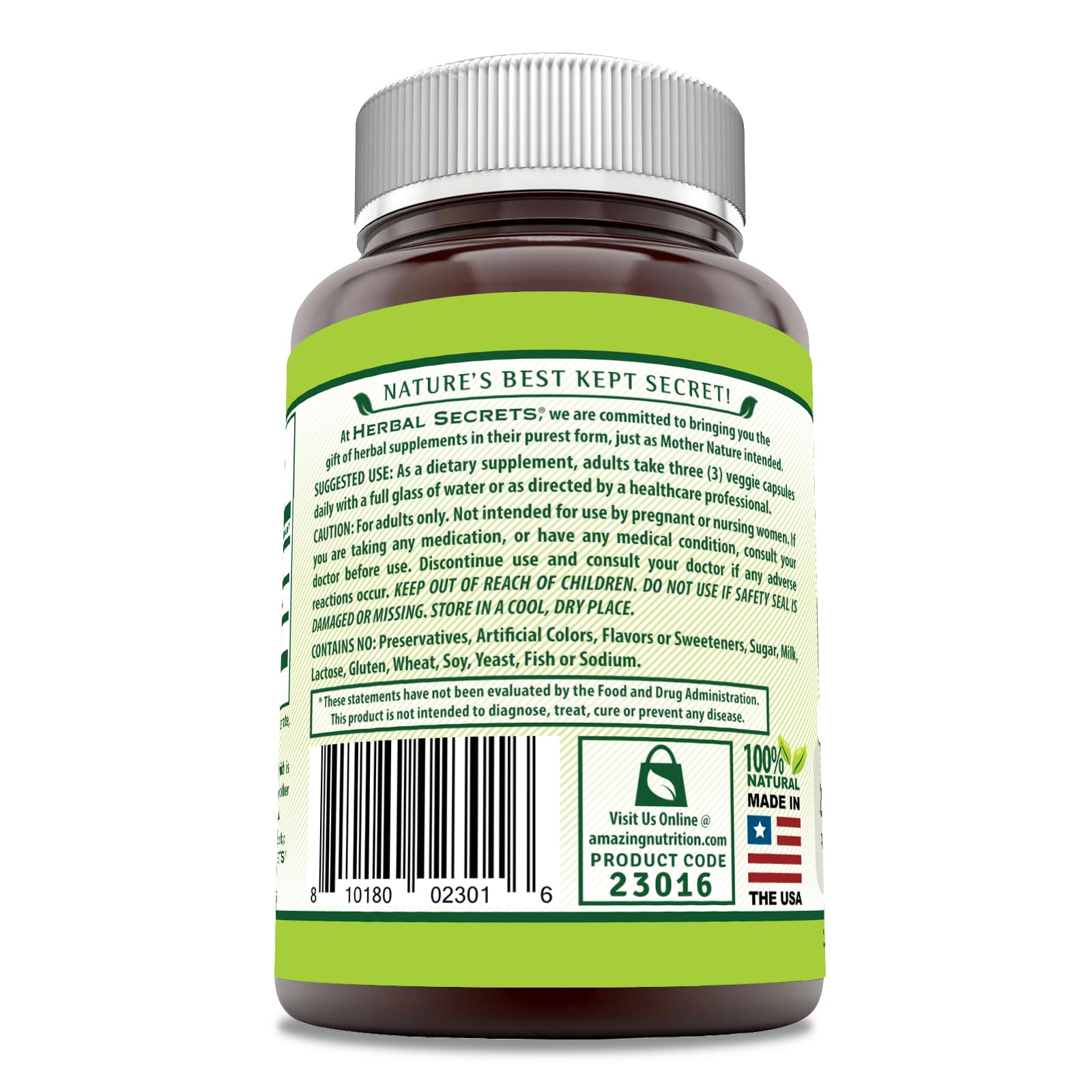 Herbal Secrets Konjac Root Supplement capsules image displaying convenient three-capsule serving.