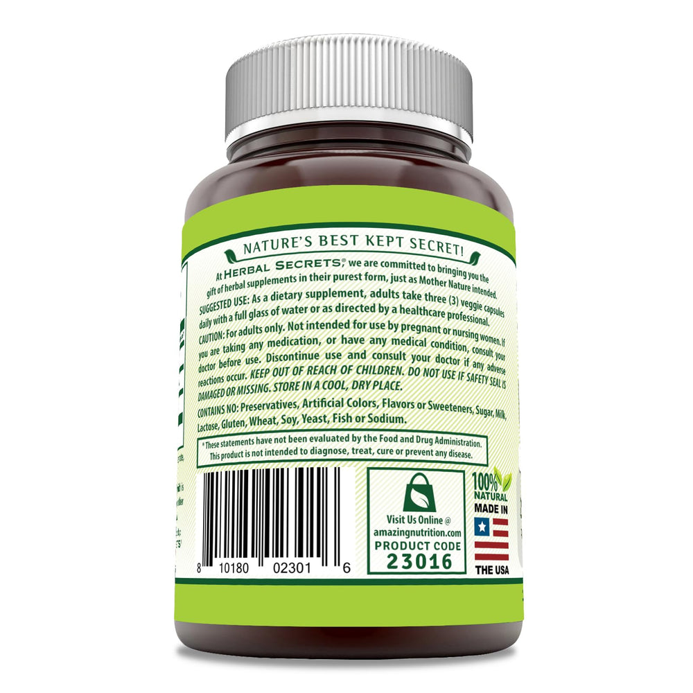 Herbal Secrets Konjac Root Supplement capsules image displaying convenient three-capsule serving.