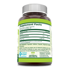 Herbal Secrets Konjac Root Supplement label closeup showing purity and third-party testing.