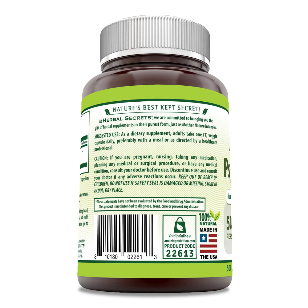 Herbal Secrets psyllium husk GMP label signals quality and third-party testing