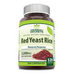 Herbal Secrets Red Yeast Rice bottle, showcasing product packaging and label