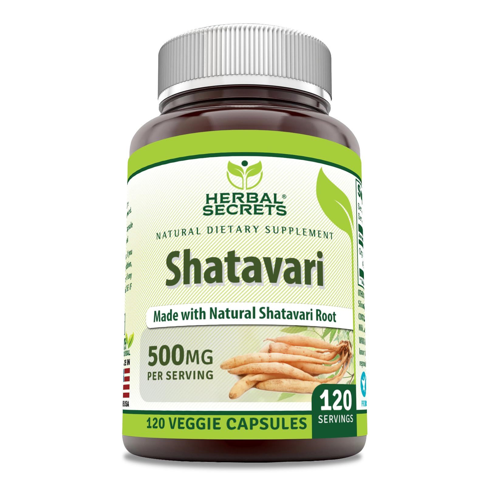 Herbal Secrets Shatavari 500 mg bottle for daily use.