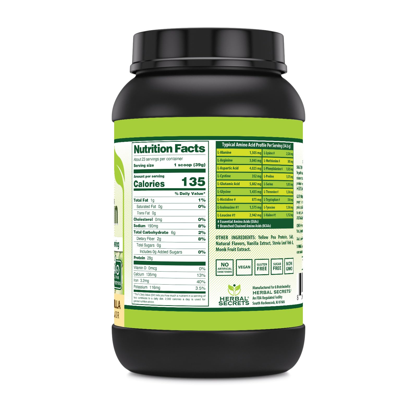 Herbal Secrets Vegan Protein vanilla scoop serving highlights convenient daily protein