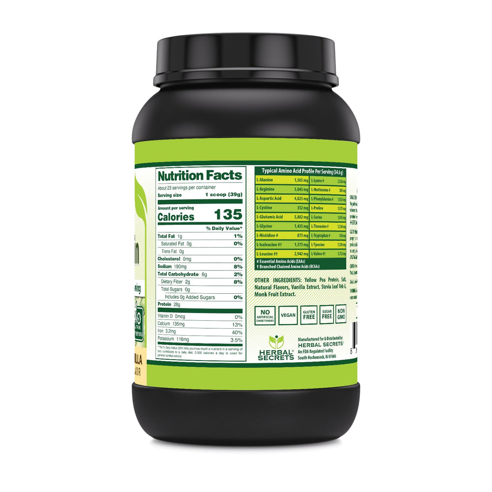 Herbal Secrets Vegan Protein vanilla scoop serving highlights convenient daily protein