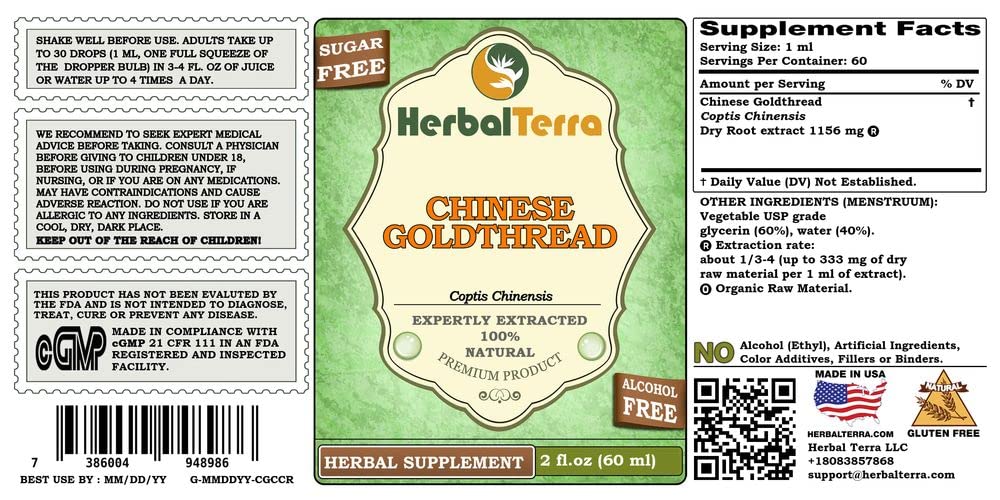 Herbal Terra Chinese Goldthread dried root display, traditional herb ingredient for blending in recipes