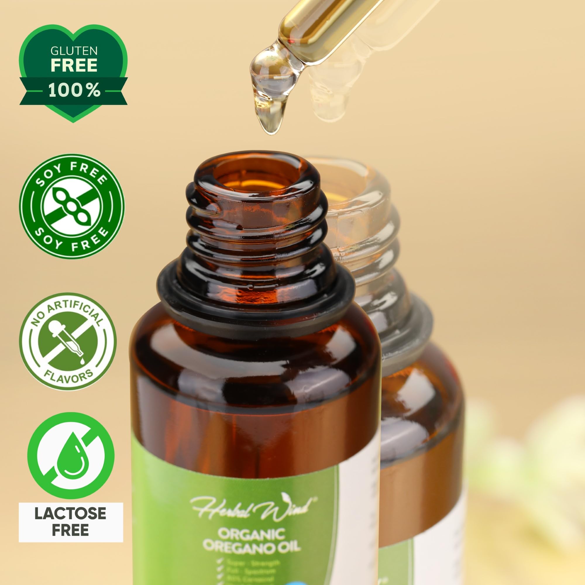 Herbal Wind Organic Oregano Oil USDA Organic seal indicating quality