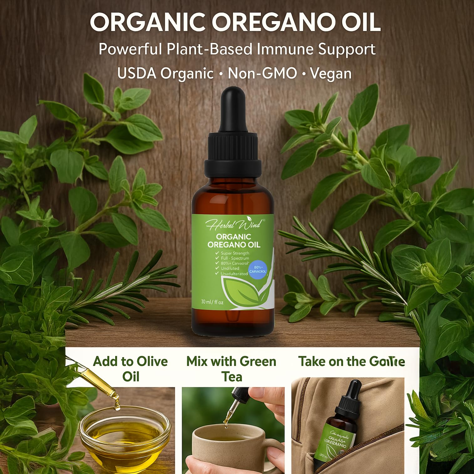 Herbal Wind Organic Oregano Oil diluted in organic olive oil