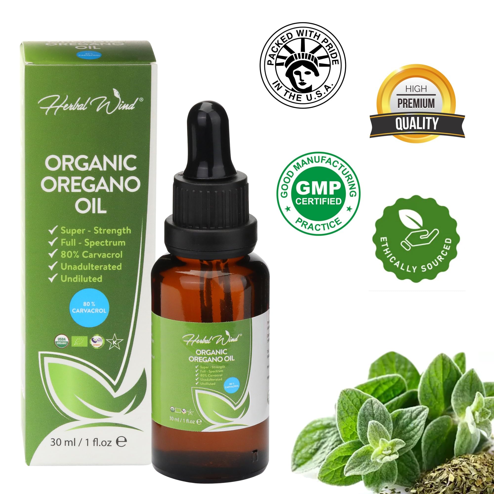 Herbal Wind Organic Oregano Oil pour for easy dispensing