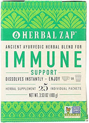 Herbal Zap Immune Support box front demonstrates 25 portable packets for on-the-go wellness.