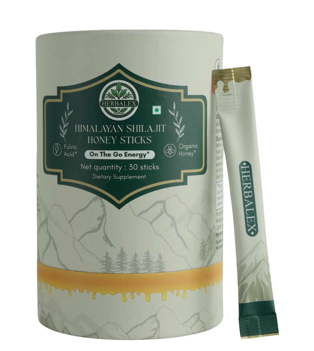 Herbalex Himalayan Shilajit Sticks pack: convenient daily sachets for natural energy.