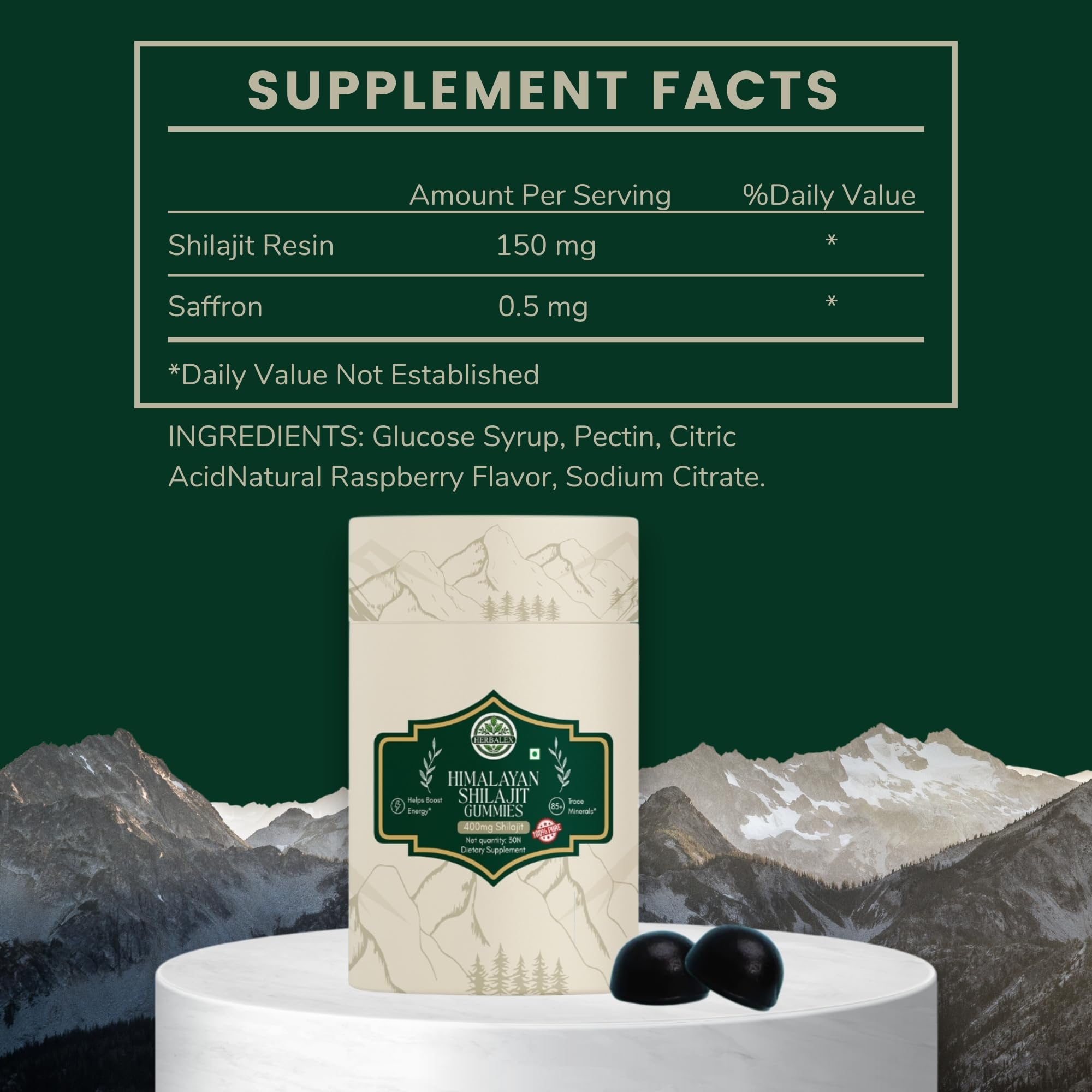 Lab-certified seal on HERBALEX packaging ensures quality and purity.